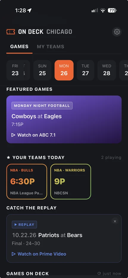 On Deck Chicago game listings