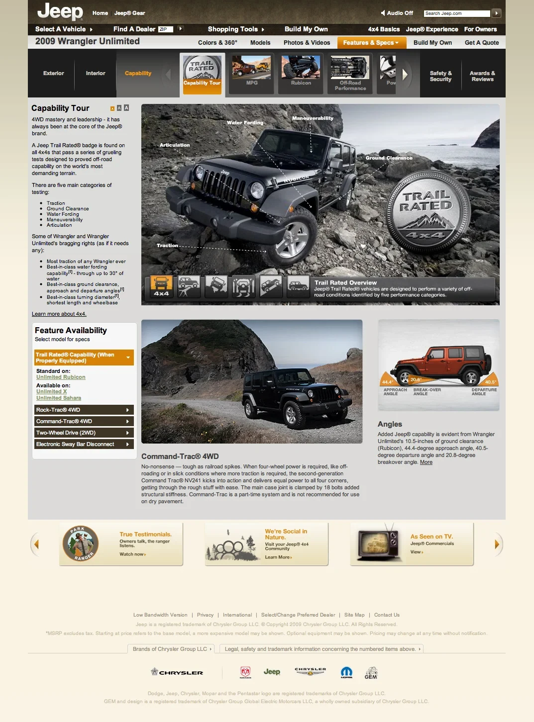 Jeep.com Trail Rated demonstration on a tall screen