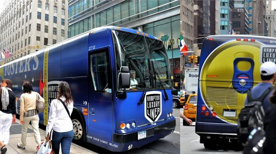 A Foster’s bus wrap