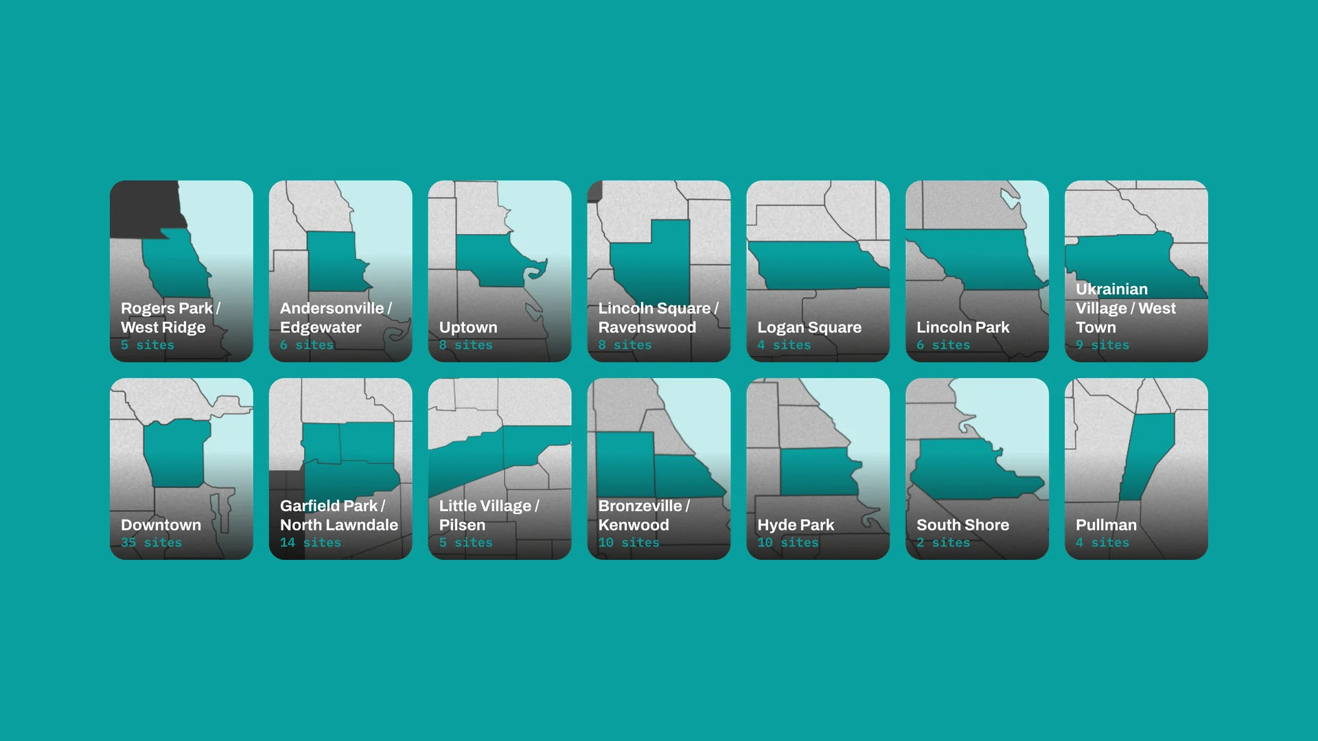 The 28 Chicago neighborhoods as tappable tiles