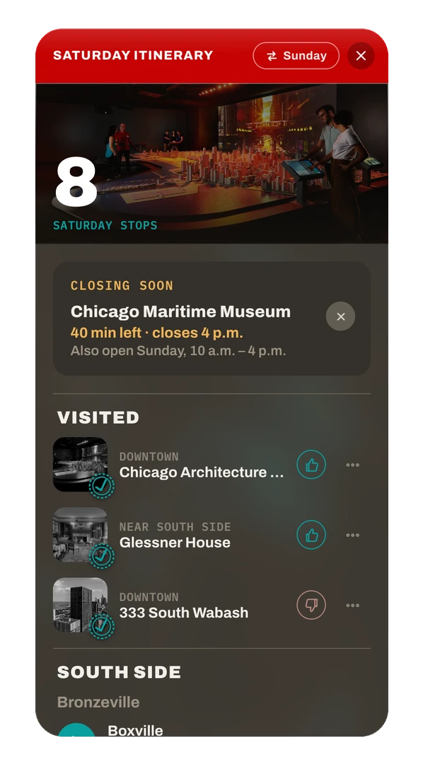 Itinerary screen 1 of 2