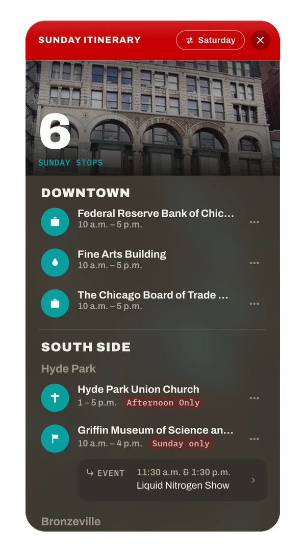 Itinerary screen 2 of 2