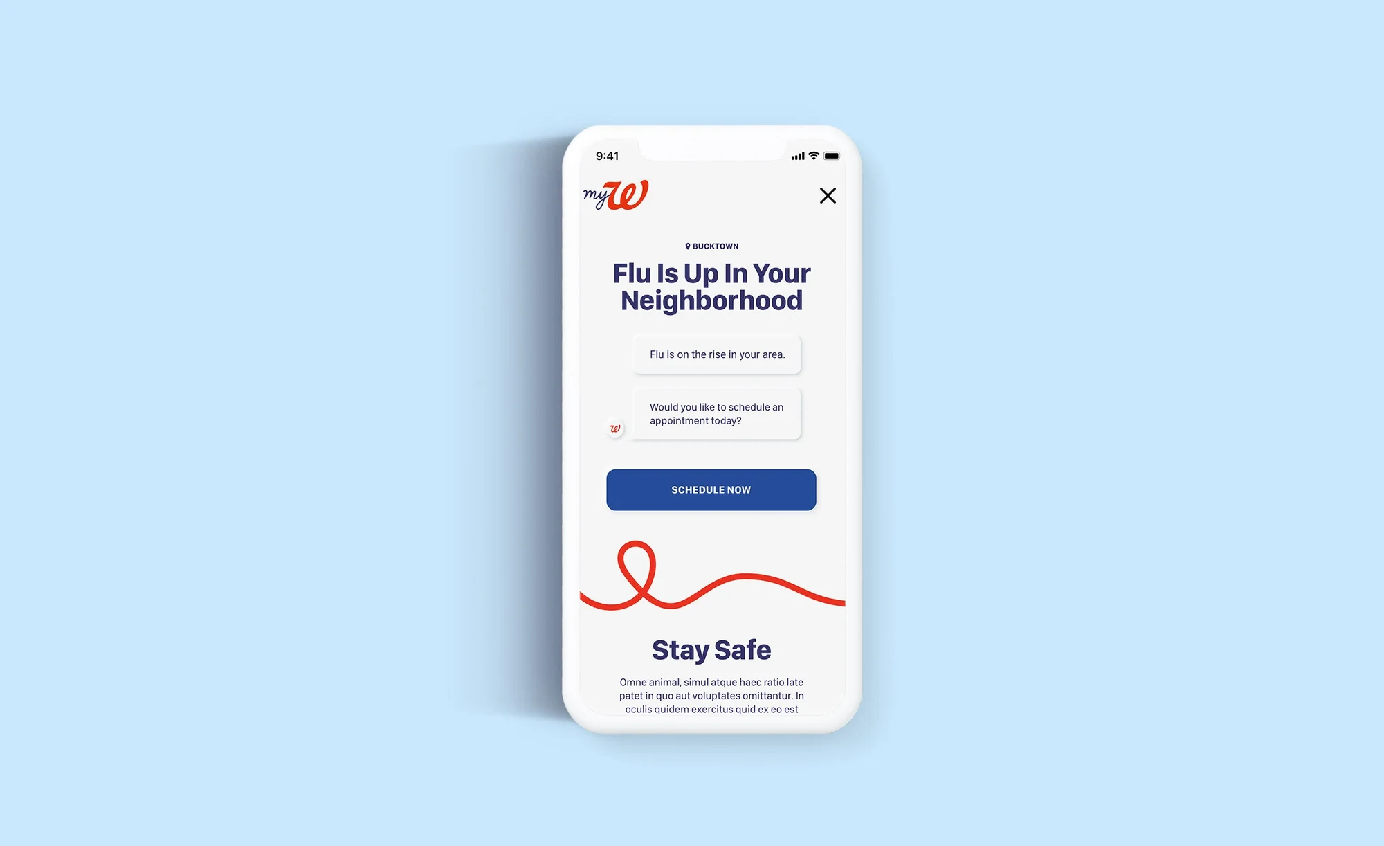 A flu alert on a phone with a button to schedule a vaccination