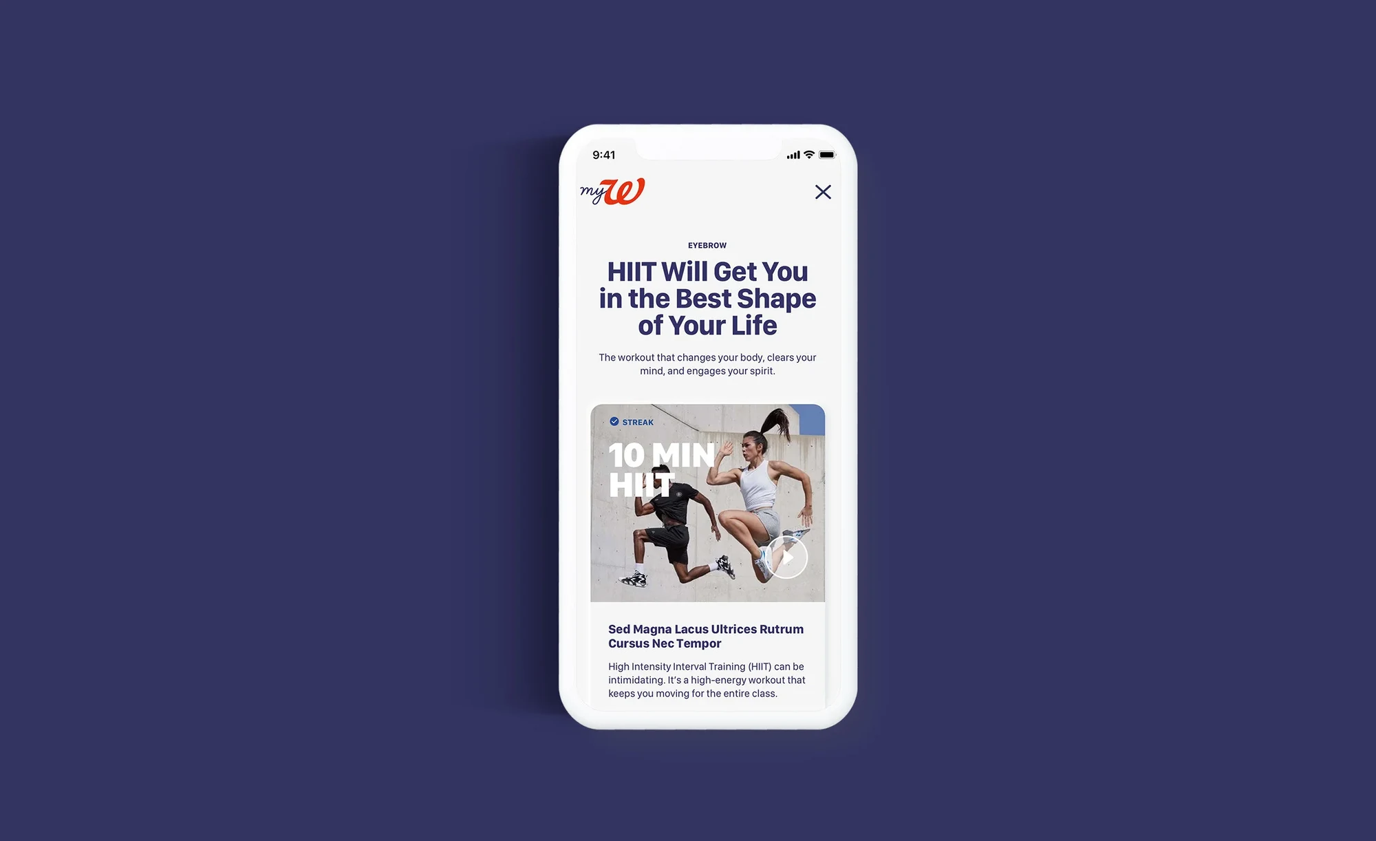 A HIIT activity challenge on a phone
